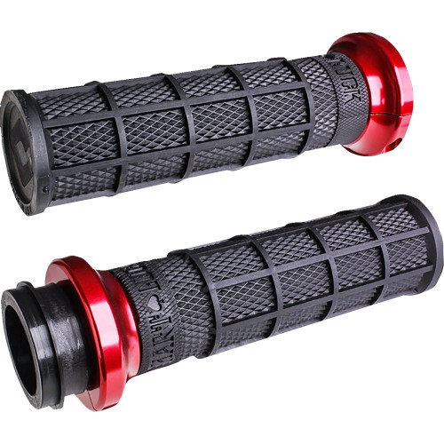 ODI Hart Luck Full Waffle Lock-On Grips for Harley Dual Cable - Red