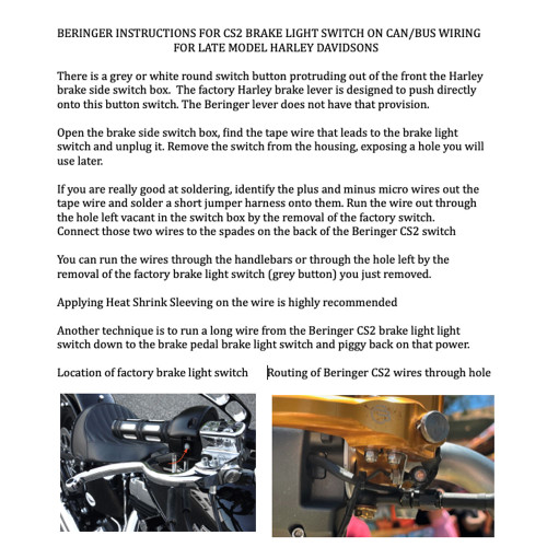 Beringer CS2 Brakelight Switch for 2014-Up Canbus Master Cylinders