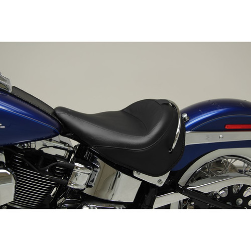 Mustang Wide Vintage Solo Seat with Driver Backrest for 2005-2017 Harley Softail Deluxe