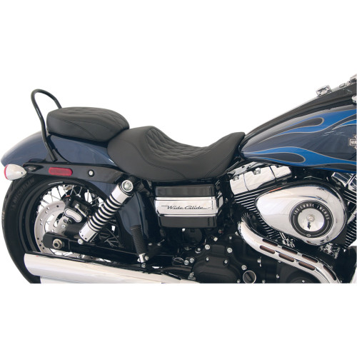 Mustang Black Wide Tripper Forward Solo Seat for 2006-2017 Harley Dyna - Diamond