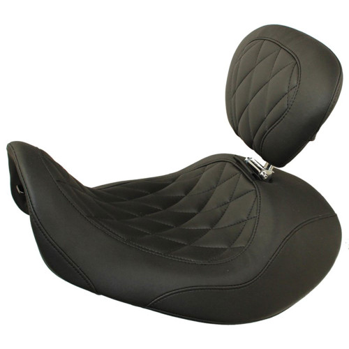 Mustang Wide Tripper Forward Solo Seat w/ Driver Backrest for 2006-2017 Harley Dyna - Black Diamond Stitch