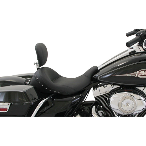Mustang Lowdown Solo Seat w/ Backrest for 2009-2023 Harley Touring - Black Studs
