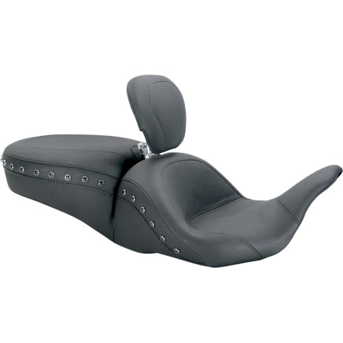 Mustang Lowdown Touring Seat w/ Driver Backrest for 2008-2023 Harley Touring - Black Studs