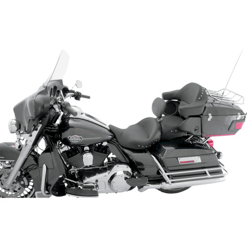 Mustang Super Touring Seat w/ Driver Backrest for 2008-2023 Harley Touring - Chrome Studs