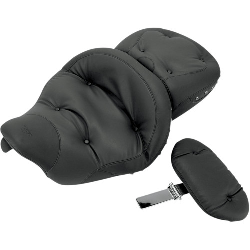 Mustang Super Touring Regal Seat w/ Driver Backrest for 2008-2023 Harley Touring - Black Stud