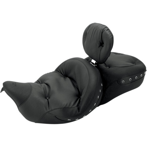 Mustang Super Touring Regal Seat w/ Driver Backrest for 2008-2023 Harley Touring - Black Stud