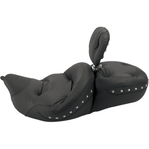 Mustang Super Touring Regal Seat w/ Driver Backrest for 2008-2023 Harley Touring - Chrome Studs