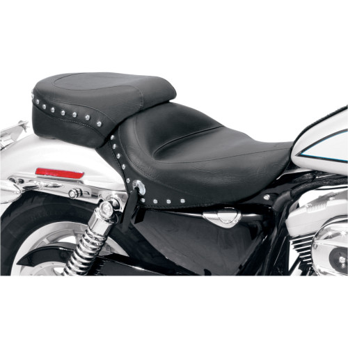 Mustang Wide Touring Solo Seat for 2004-2018 Harley Sportster - Chrome Studded