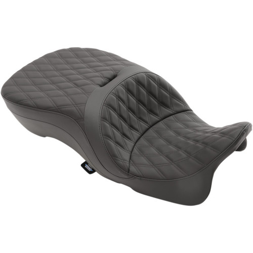 Drag Specialties Forward Positioning Large Touring Seat That Accepts Frame Mounted Backrest for 2009-2023 Harley Touring - Double Diamond Stitch