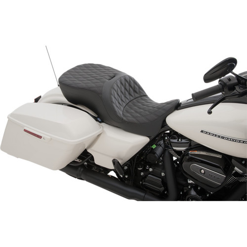 Drag Specialties Forward Positioning Large Touring Seat That Accepts Frame Mounted Backrest for 2009-2023 Harley Touring - Double Diamond Stitch