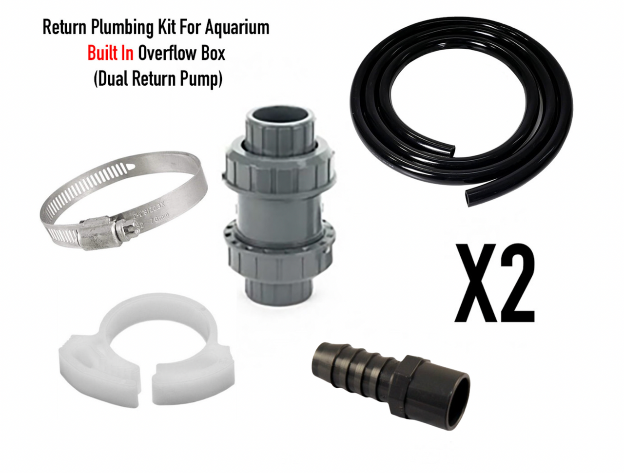 Dual Return Plumbing Kit For Aquarium  Built In Overflow Box (Dual Return Pump)
