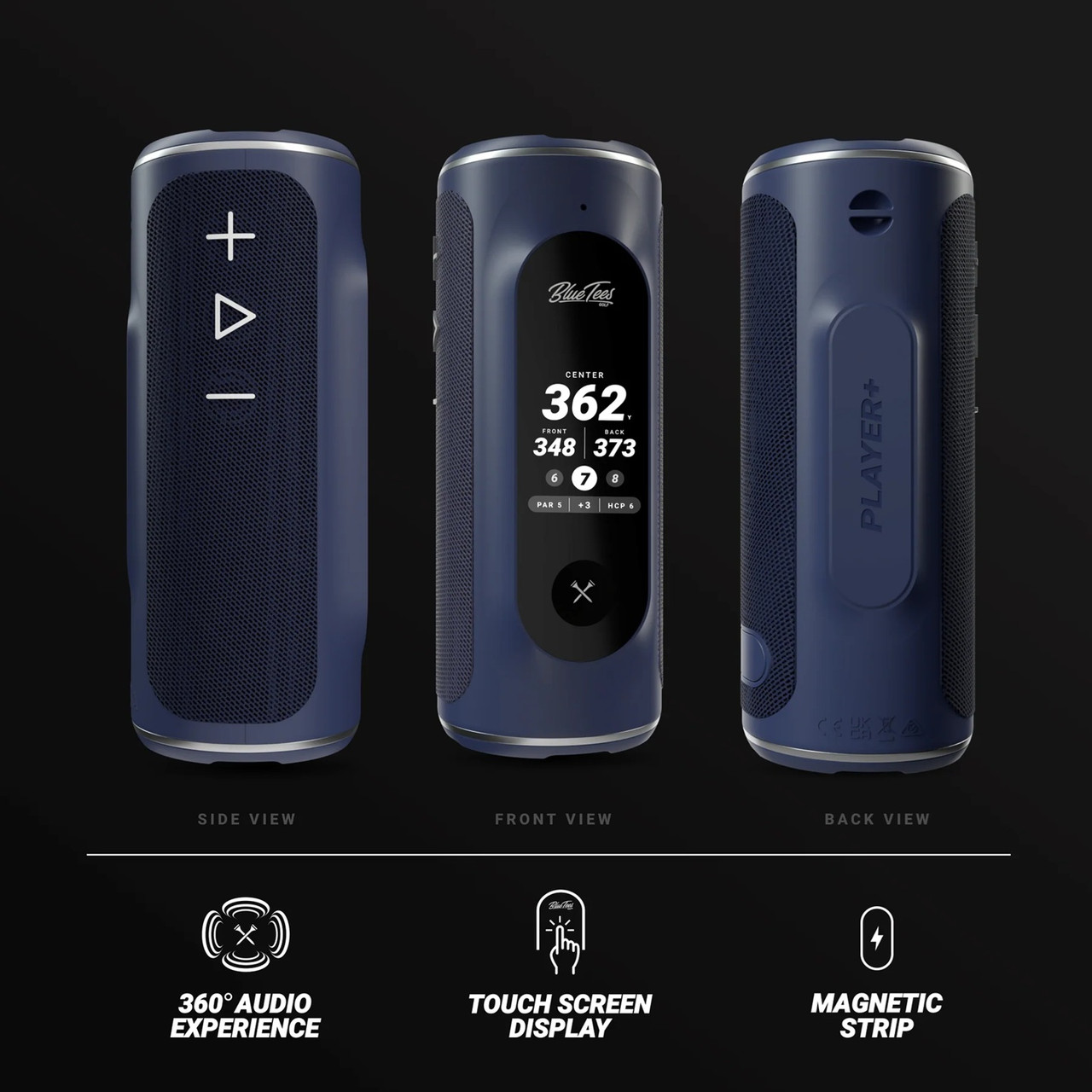 Blue Tees Player+ GPS Speaker | Touchscreen Golf GPS & 360° Audio
