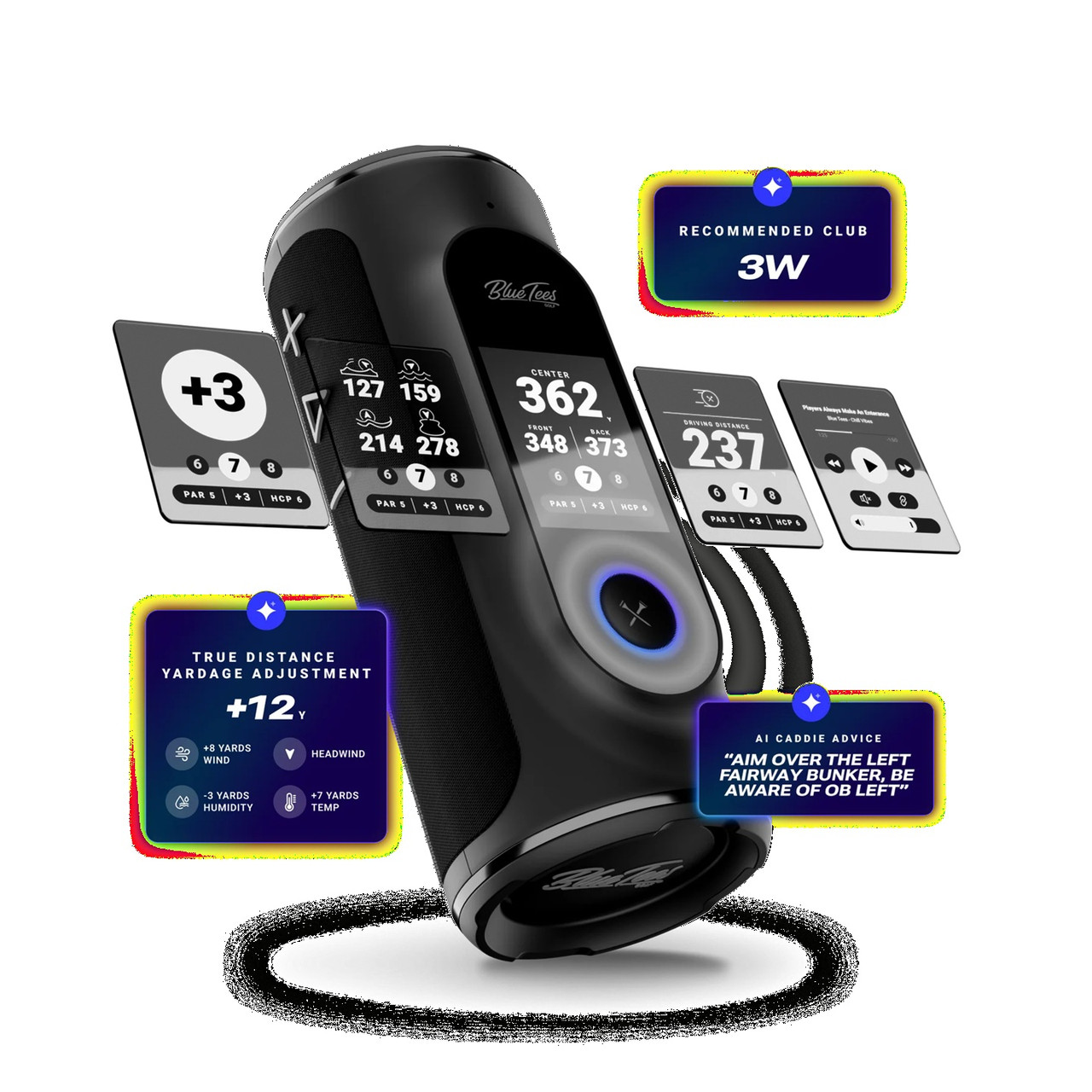Blue Tees Player+ GPS Speaker | Touchscreen Golf GPS & 360° Audio