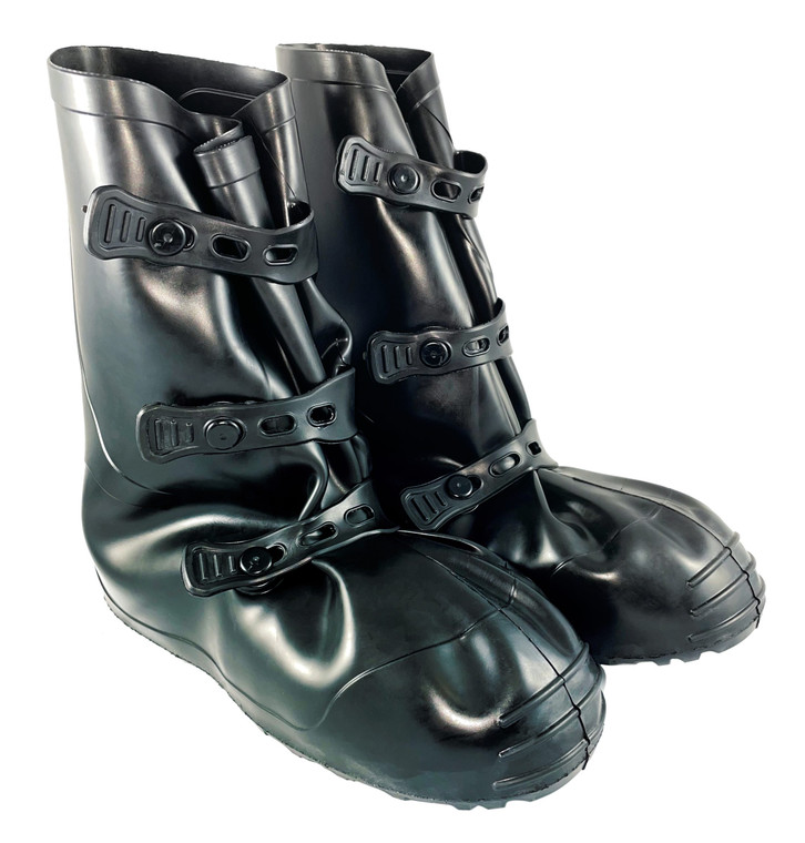 Pair of black Avon Protection EXOSKIN-B1 High Traction CBRN Boots with three quick-release straps on each boot