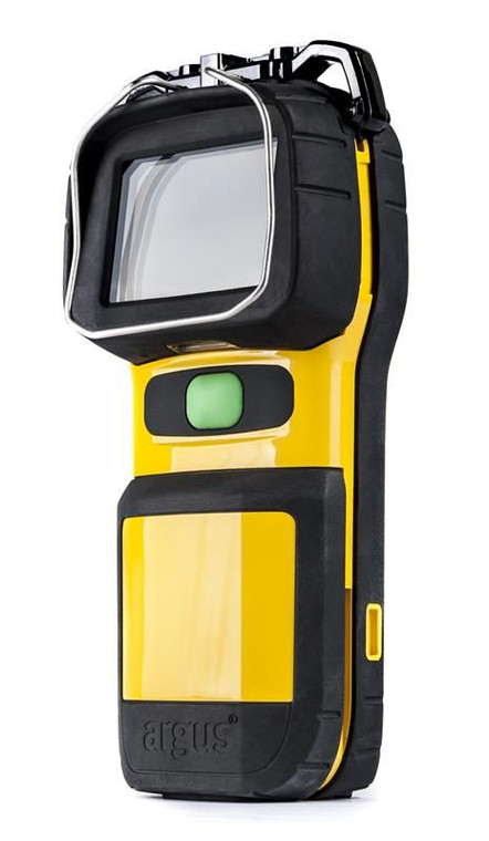 Avon Protection Mi-TIC E thermal imaging camera in yellow and black, front view showing the single green button