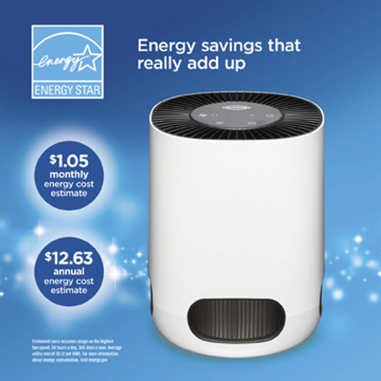 Energy Star Certified Enjoy energy savings that really add up. This air purifier has energy cost estimates of just $1.05 monthly and $12.63 annually.