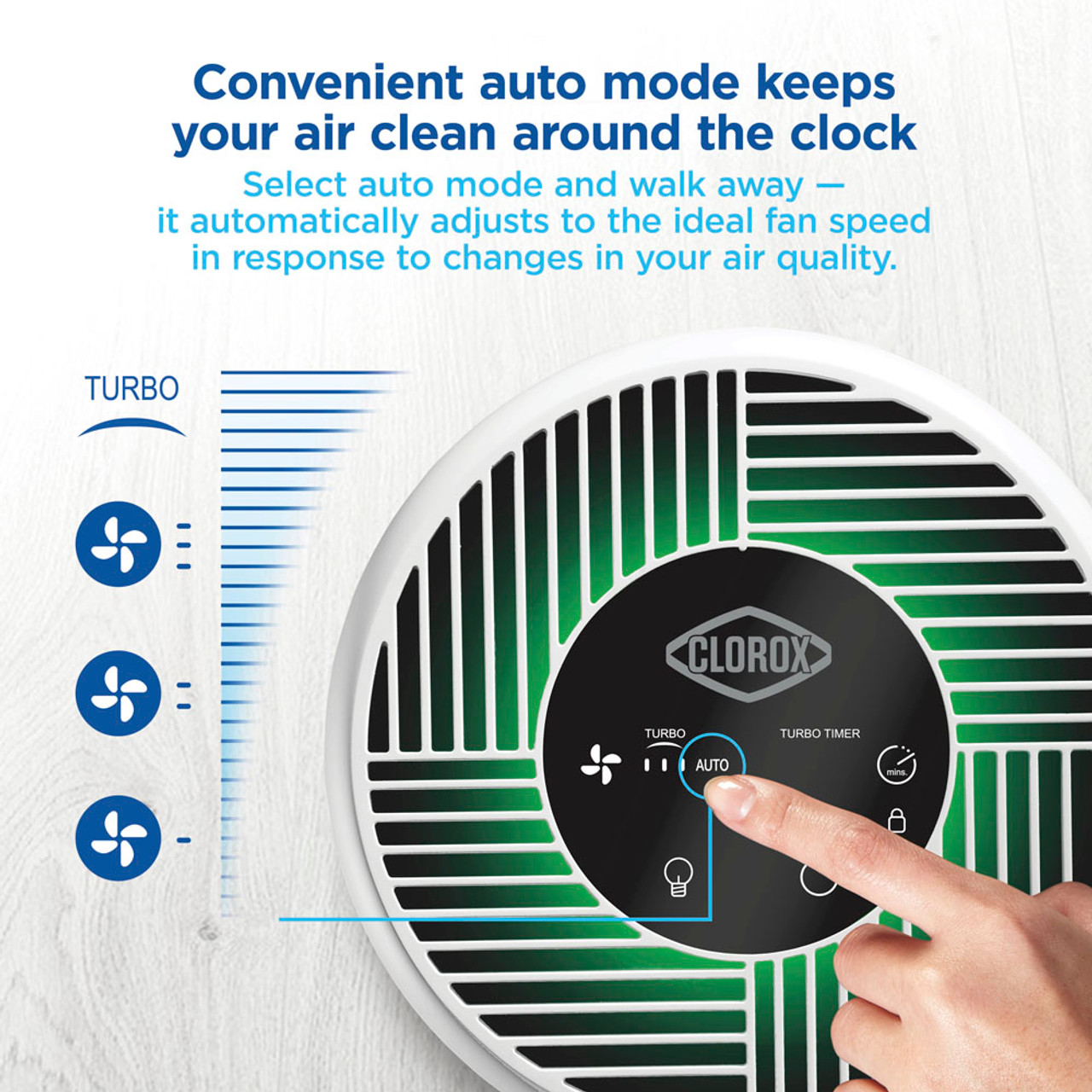 Convenient auto mode keeps your air clean around the clock, select auto mode and walk away, it automatically adjusts to the ideal fan speed in response to changes in your air quality