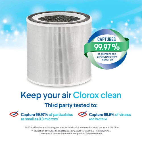 Keep your air Clorox Clean, reduces 99.7% of allergens and particulates and reduces viruses and bacteria.