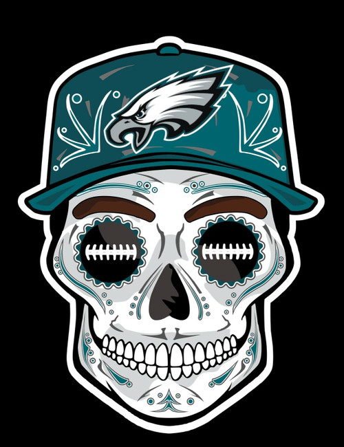Philadelphia Eagles sugar skull decal with team hat – 4 inch vinyl sticker in clearance section