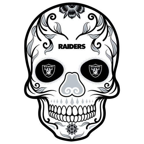 Las Vegas Raiders sugar skull vinyl decal without hat, 4 inch clearance Raiders fan sticker for laptops, water bottles, and car windows