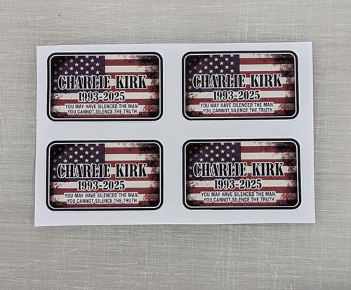 Set of four 2-inch Charlie Kirk cellphone vinyl sticker decals – political vinyl stickers for phones, laptops, and accessories