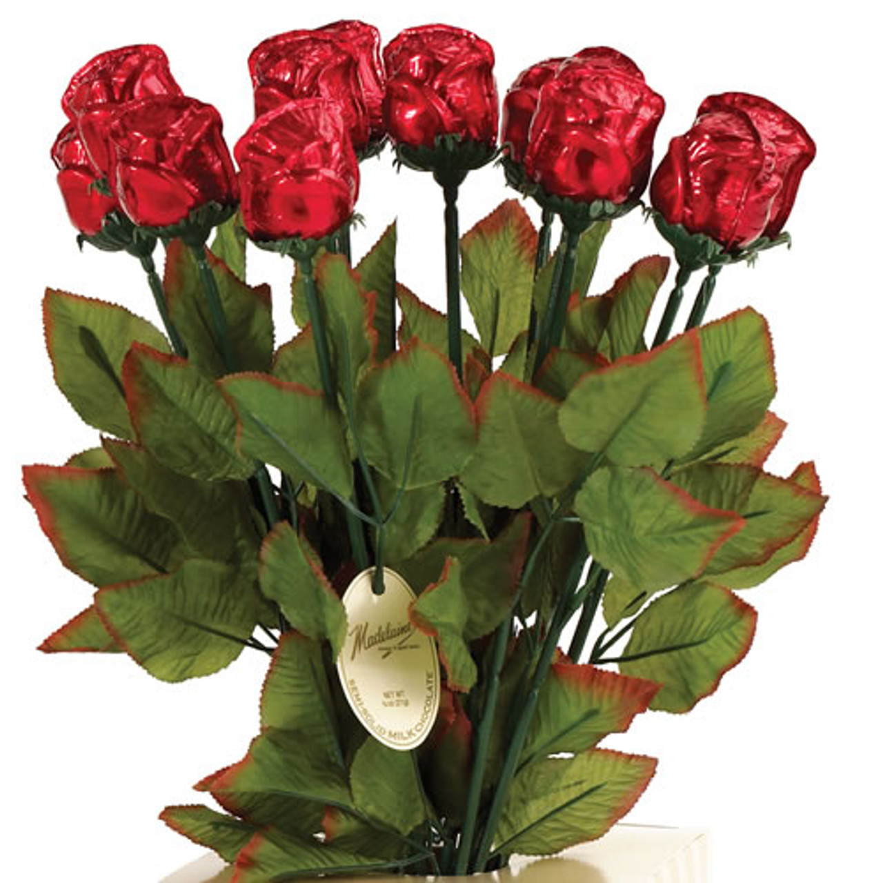 Long Stem Red Chocolate Roses Bouquet in a Fancy Box One Dozen