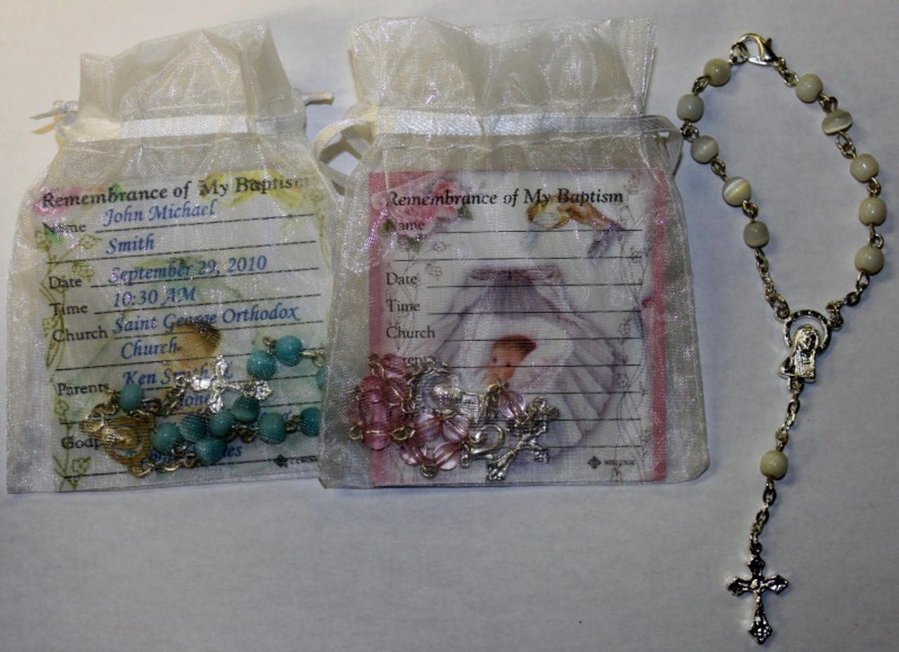 Mini Rosary in an Organza Bag w/Baptism Remembrance Card