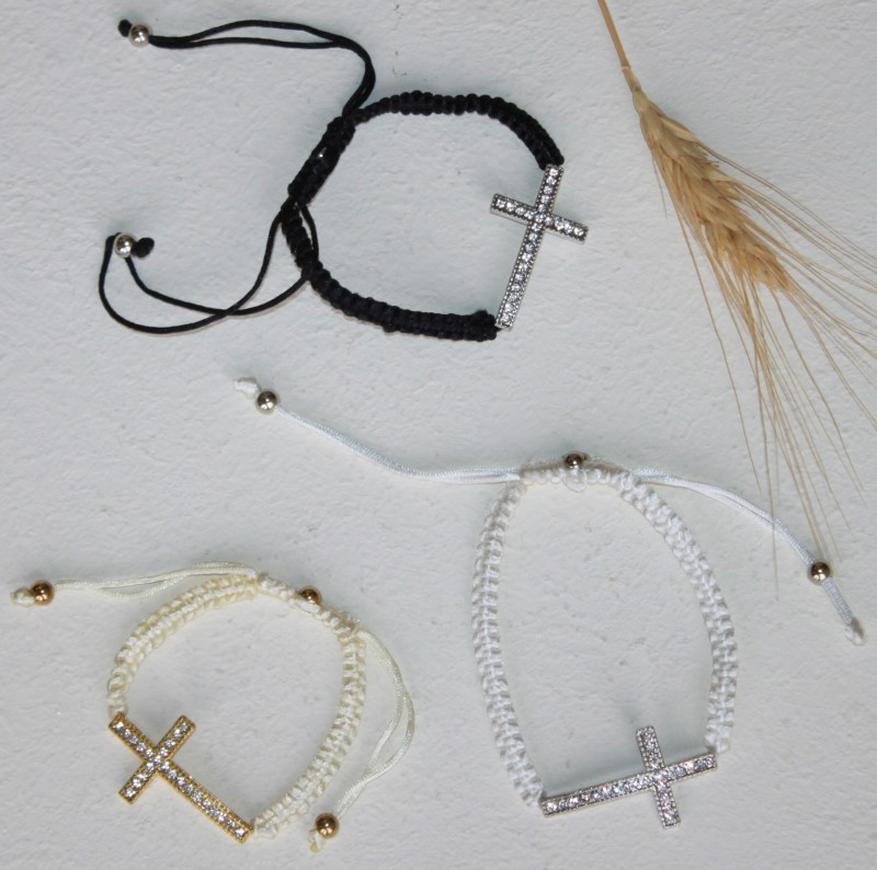 Studded Sideways Cross with Adjustable Cord Bracelet