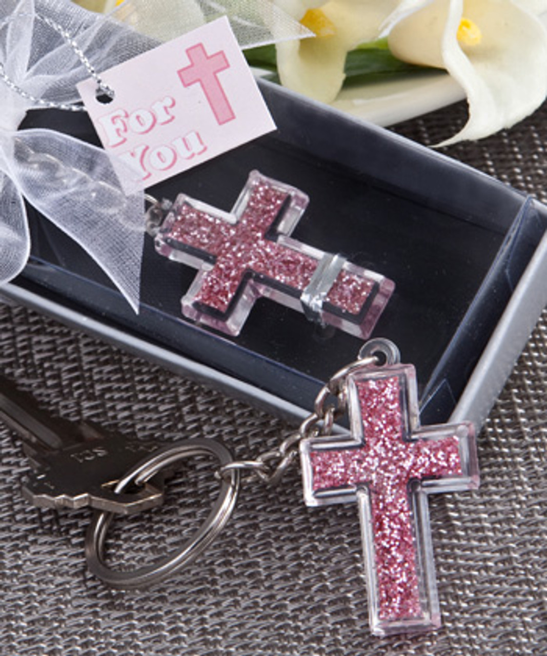 Metal Cross Key Chain With Beaded Design