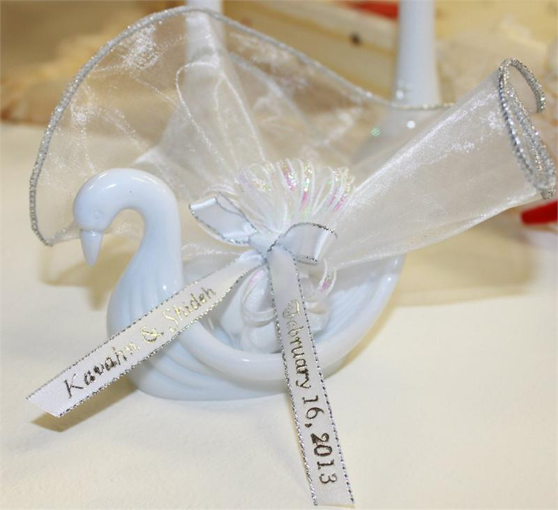 Swan Ribbon Complete Swan with Italian Tulle, Bow, Jordan Almonds and Personalized ...
