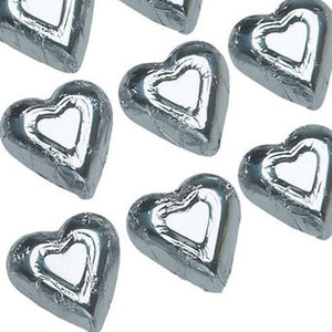 Fine Foil Covered Silver Chocolate Hearts - 1 LB Fine Foil Covered Silver Chocolate Hearts - 1 LB
