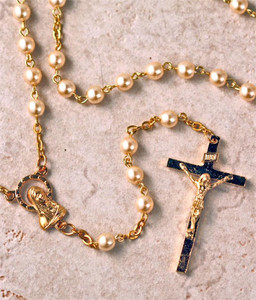 Golden Pearl Italian Rosary Necklace in Gift Box Golden Pearl Italian Rosary Necklace in Gift Box