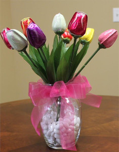 Stunning Chocolate Tulips and Jordan almonds Vase Centerpiece and Favors in One Stunning Chocolate Tulips and Jordan almonds Vase Centerpiece and Favors in One