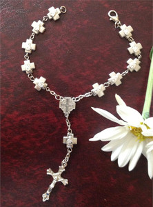 Unique Metal Rosary Bracelet with Silver Crosses and Icons Design and Crucifix Pendant
