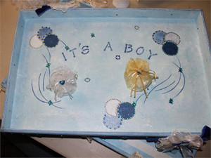 It's a Boy Hand Painted Blue Serving Tray with Amazing Decoration and Ornaments It's a Boy Hand Painted Blue Serving Tray with Amazing Decoration and Ornaments
