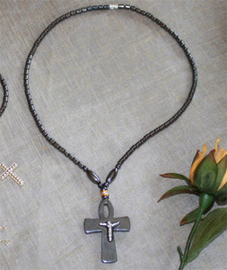 Exquisite Hematite Cross Pendant with Modern Crucifix - CLEARANCE Exquisite Hematite Cross Pendant with Modern Crucifix - CLEARANCE