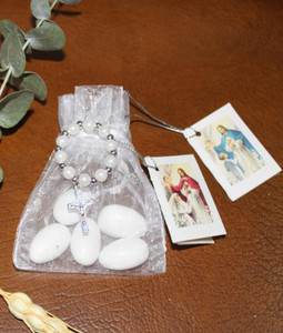 Complete Rosary Favor Bag with Jordan Almonds and Personalized First Communion Tag Complete Rosary Favor Bag with Jordan Almonds and Personalized First Communion Tag