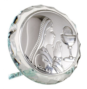 Silver Communion Girl Favor Plaque on Crystal - Made in Italy Silver Communion Girl Favor Plaque on Crystal - Made in Italy