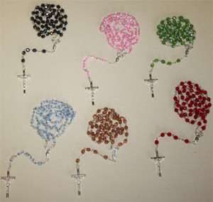 Bright and Colorful Glass Long Italian Rosary with Diamond-Cut Beads in Bag -- ON SALE