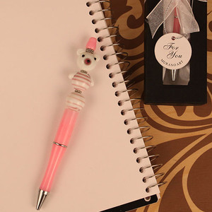 "Scribble Bears" Pink Arte Murano Bear Shaped Glass Topped Pen "Scribble Bears" Pink Arte Murano Bear Shaped Glass Topped Pen