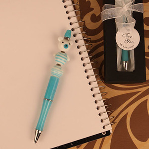 "Scribble Bears" Blue Arte Murano Bear Shaped Glass Topped Pen "Scribble Bears" Blue Arte Murano Bear Shaped Glass Topped Pen
