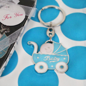 "Bundle Of Joy" Blue Baby Carriage Key Chain