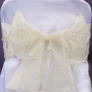 "Splash Of Color" Organza Chair Bow/Sash Ivory - Set of 10