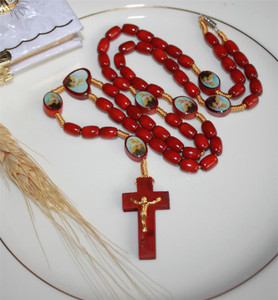 Stunning Cherry Wood Religious Necklace Rosary with Gold Crucifix - SPECIAL Stunning Cherry Wood Religious Necklace Rosary with Gold Crucifix - SPECIAL