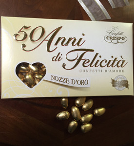 50th Anniversary Gold Foil Wrapped Confetti - Jordan Almonds Gift Box - Imported from Italy, 500 Grams 50th Anniversary Gold Foil Wrapped Confetti - Jordan Almonds Gift Box - Imported from Italy, 500 Grams