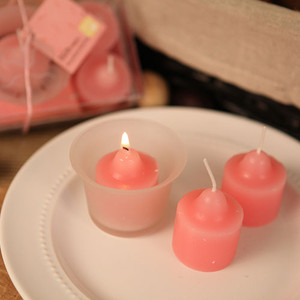"Special Vow" Pink Candles With Frosted Glass Cup "Special Vow" Pink Candles With Frosted Glass Cup