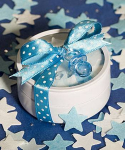 Round Tins filled with Blue & White bath confetti