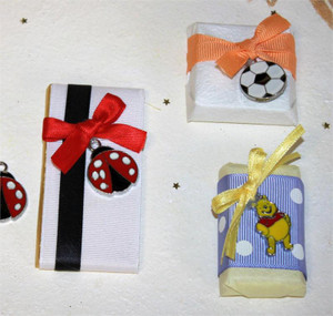 Fancy Decorated Chocolate Baby Favor with Lady Bug, Soccer or Winnie the Pooh Design