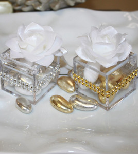 7 Jordan Almonds Favor in Clear Favor Box with White Rose