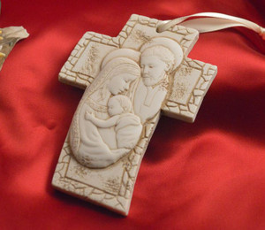 Holy Family Hanging Cross Stone - Made In Italy